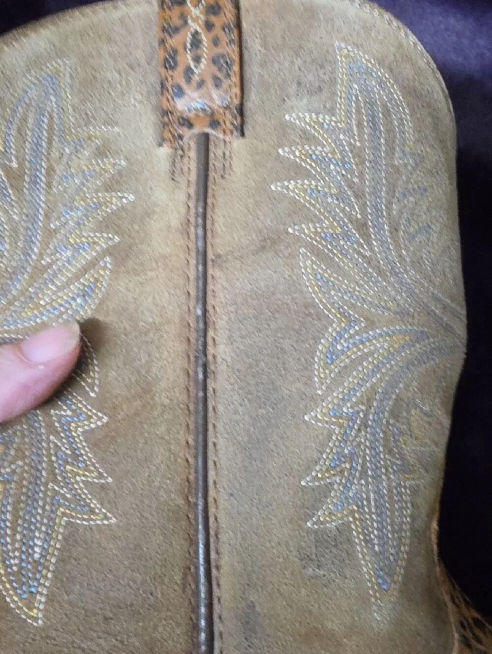 Ariat Brown Leopard-Print Leather & Tan Suede Western Booties Sz 5
